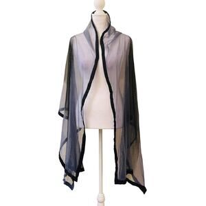 Vintage Black and Gray Wide Striped Shawl Scarf Trimmed Edge